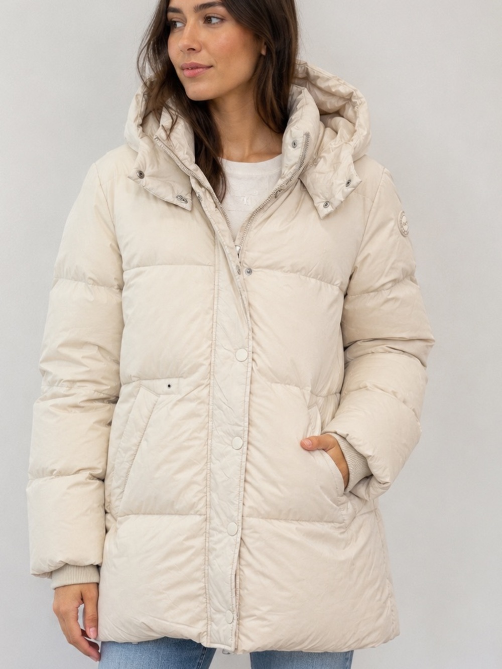 Abercrombie & Fitch Cream Hooded Puffer Coat XS